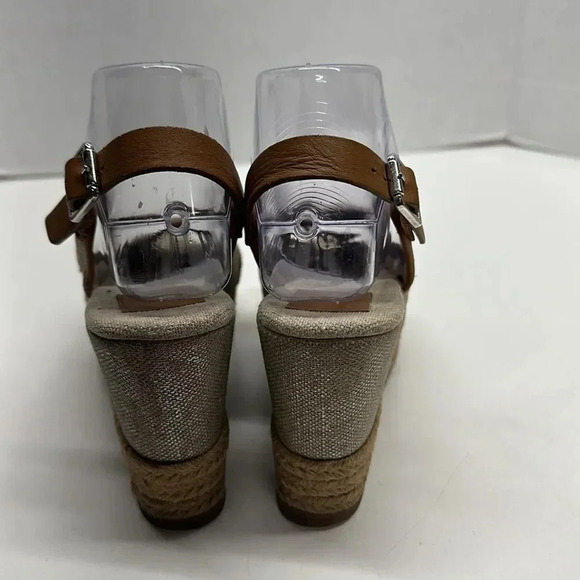 Tory Burch Mya Espadrille Wedge Heels Pump Peep Toe Slingback Brown Sparkle 7 - Picture 6 of 12